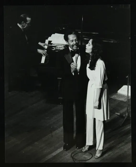 Framed Print : Billy Eckstine on stage with his daughter Gina at the Forum Theatre, Hatfield, Hertfordshire, 1980 Framed Print : Billy Eckstine on stage with his daughter Gina at the Forum Theatre, Hatfield, Hertfordshire, 1980