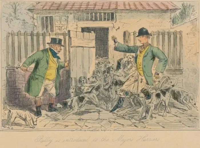 Framed Print : Billy is introduced to the Majors Harriers, 1858. Artist: John Leech Framed Print : Billy is introduced to the Majors Harriers, 1858. Artist: John Leech