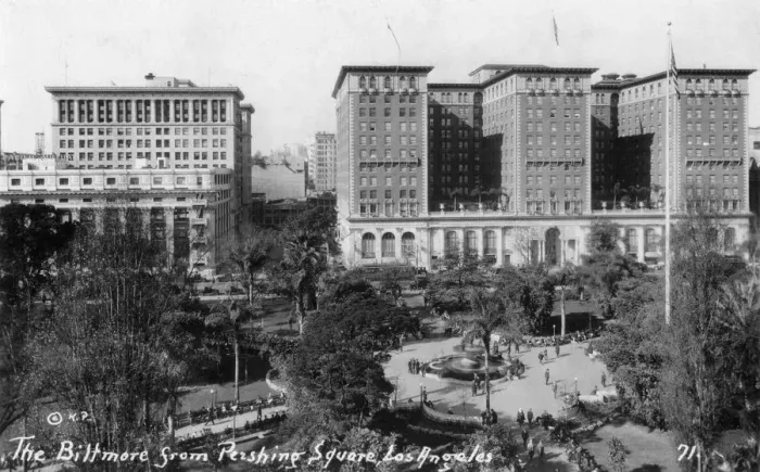 Framed Print : The Biltmore from Pershing Square, Los Angeles, California, USA, c1933 Framed Print : The Biltmore from Pershing Square, Los Angeles, California, USA, c1933