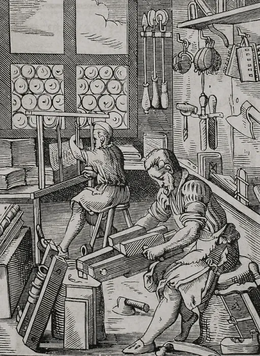 Framed Print : Bindery workshop, 16th century (1877). Creator: Jost Ammon Framed Print : Bindery workshop, 16th century (1877). Creator: Jost Ammon
