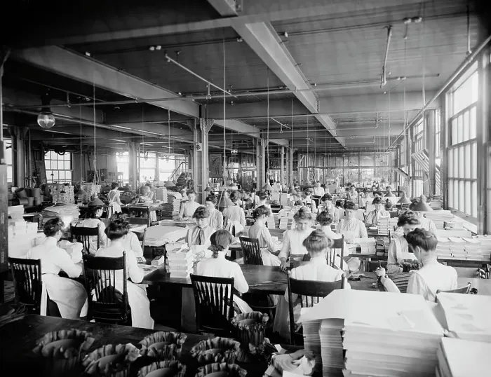 Framed Print : Binding department, National Cash Register [Company], Dayton, Ohio, (1902?). Creator: Unknown