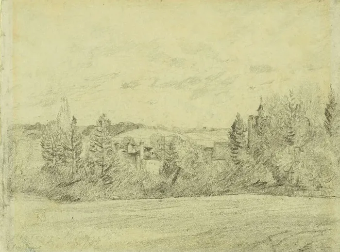 Framed Print : Binfield Rectory and Church, Berkshire, 1816. Creator: John Constable Framed Print : Binfield Rectory and Church, Berkshire, 1816. Creator: John Constable