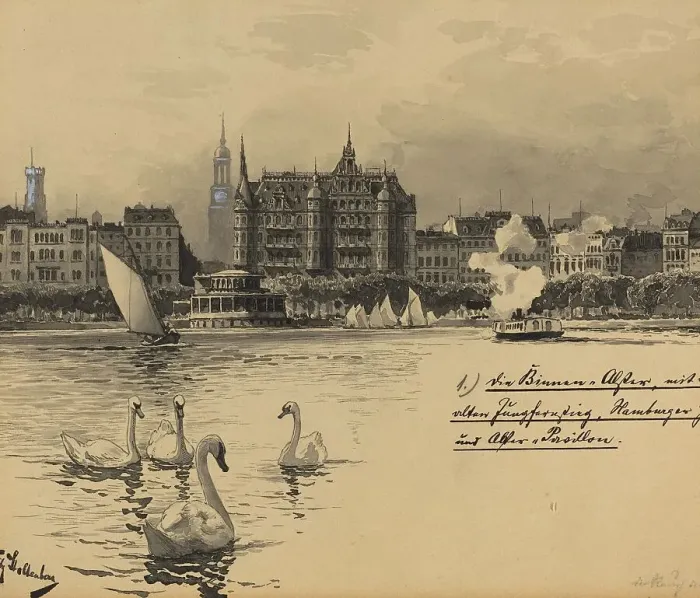Framed Print : Binnenalster mit Jungfernstieg, 1893. Creator: Fritz Stoltenberg Framed Print : Binnenalster mit Jungfernstieg, 1893. Creator: Fritz Stoltenberg