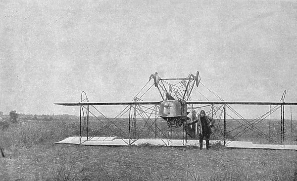 Biplane crashed in a field, World War I, France, 1915