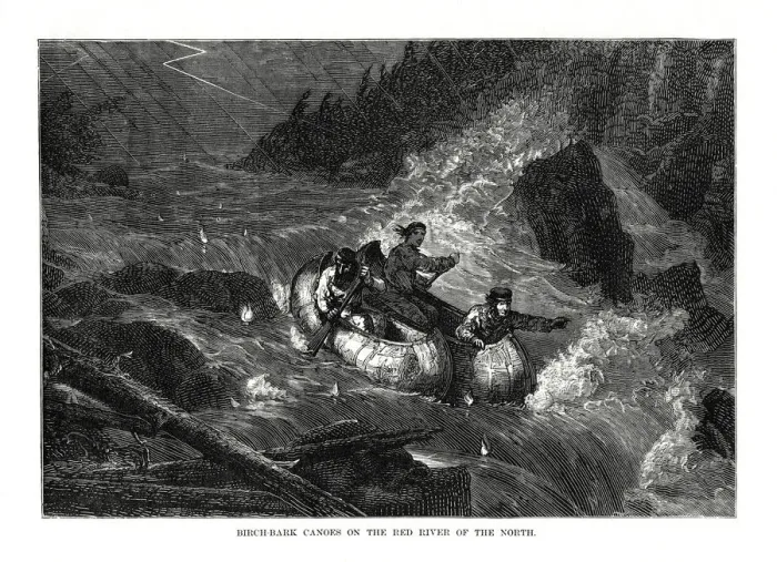 Framed Print : Birch-bark Canoes on the Red River of the North, United States, 1877 Framed Print : Birch-bark Canoes on the Red River of the North, United States, 1877