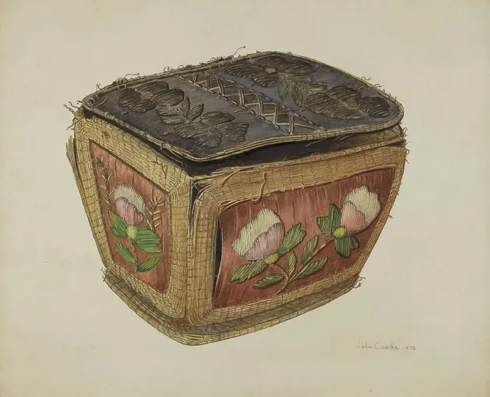 Framed Print : Birch Bark Sewing Basket, 1938. Creator: John Cooke Framed Print : Birch Bark Sewing Basket, 1938. Creator: John Cooke