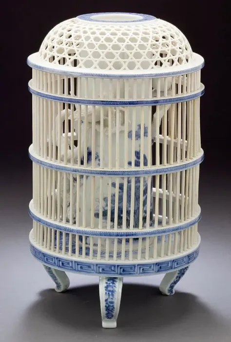 Framed Print : Bird in a cage, Late 19th century. Creator: Unknown Framed Print : Bird in a cage, Late 19th century. Creator: Unknown
