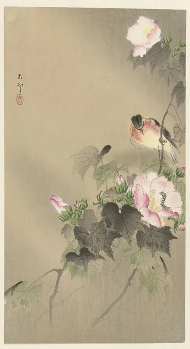 Framed Print : Bird and caterpillar, 1920-1930. Creator: Ohara, Koson (1877-1945) Framed Print : Bird and caterpillar, 1920-1930. Creator: Ohara, Koson (1877-1945)