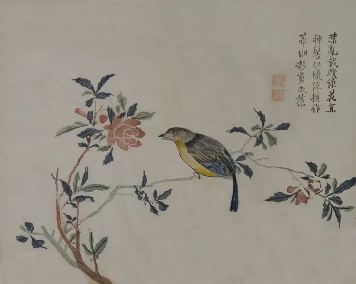 Framed Print : Bird on a Flowering Branch, 19th century. Creator: Unknown Framed Print : Bird on a Flowering Branch, 19th century. Creator: Unknown