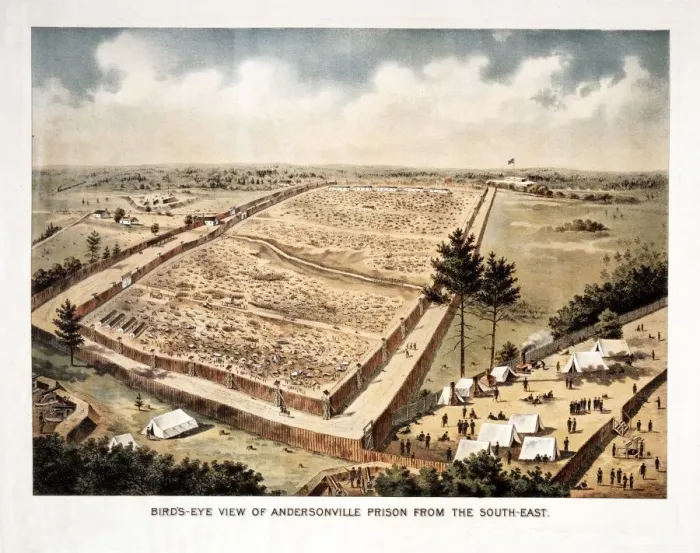 Framed Print : Bird s-Eye View of Andersonville Prison, from the South-East, c. 1890 Framed Print : Bird s-Eye View of Andersonville Prison, from the South-East, c. 1890