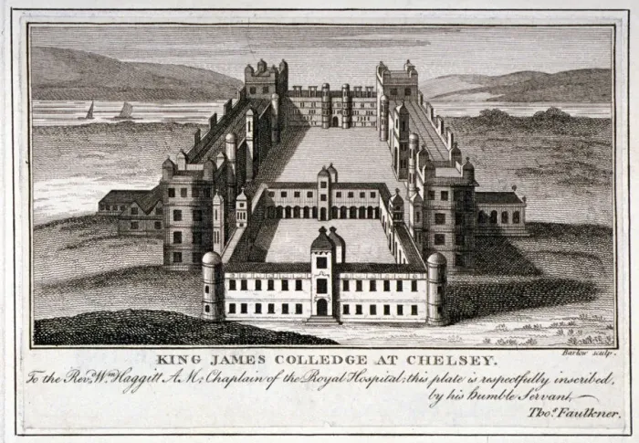 Framed Print : Bird s-eye view of King Jamess College, Chelsea, London, c1800 Framed Print : Bird s-eye view of King Jamess College, Chelsea, London, c1800