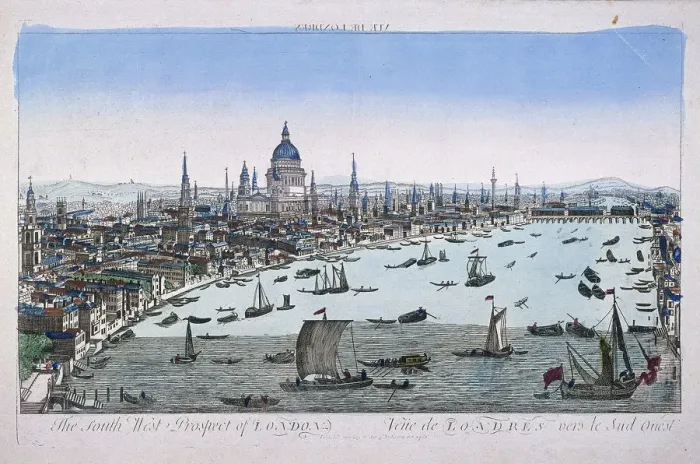 Framed Print : Bird s-eye view of London from Somerset Gardens, in the City of Westminster, 1760 Framed Print : Bird s-eye view of London from Somerset Gardens, in the City of Westminster, 1760