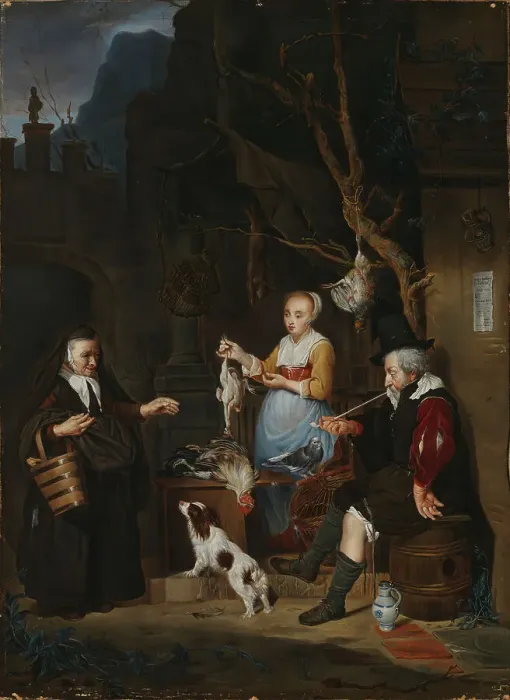 Framed Print : Bird Vendor after Gabriel Metsu. Creator: Maria Martinau Framed Print : Bird Vendor after Gabriel Metsu. Creator: Maria Martinau