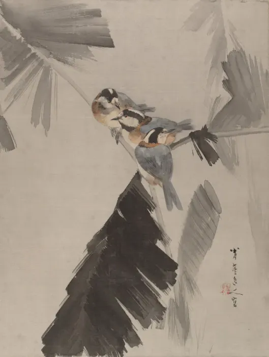 Framed Print : Three Birds on Branch, ca. 1887. Creator: Watanabe Seitei Framed Print : Three Birds on Branch, ca. 1887. Creator: Watanabe Seitei