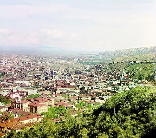 Bird's-eye view of a city, possibly Tiflis (Tbilisi, Georgia), between 1905 and 1915. Creator: Sergey Mikhaylovich Prokudin-Gorsky
