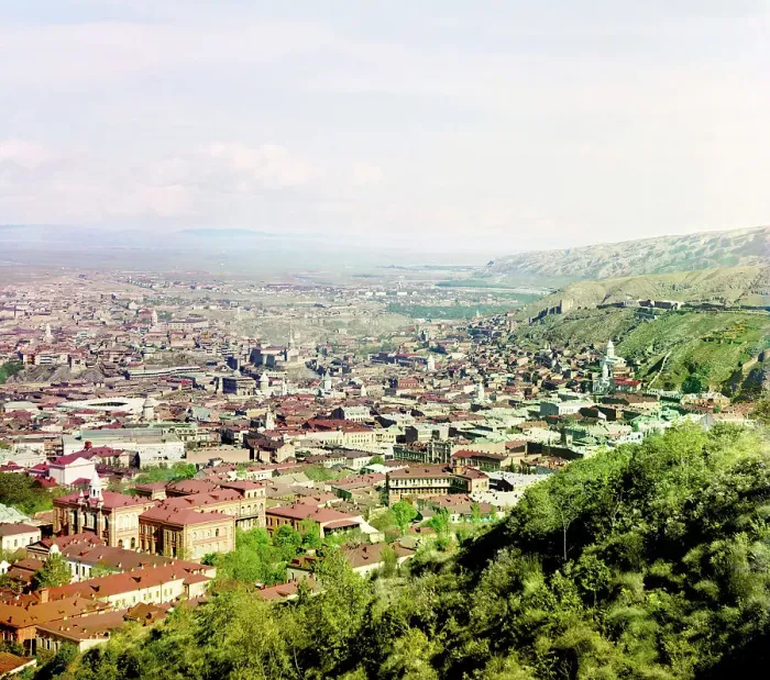Framed Print : Bird's-eye view of a city, possibly Tiflis (Tbilisi, Georgia), between 1905 and 1915. Creator: Sergey Mikhaylovich Prokudin-Gorsky Framed Print : Bird's-eye view of a city, possibly Tiflis (Tbilisi, Georgia), between 1905 and 1915. Creator: Sergey Mikhaylovich Prokudin-Gorsky