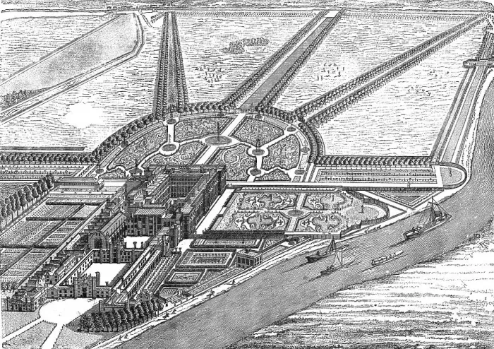 Framed Print : Bird's Eye View of Hampton Court Palace as finished by William III, 1891. Creator: Unknown Framed Print : Bird's Eye View of Hampton Court Palace as finished by William III, 1891. Creator: Unknown