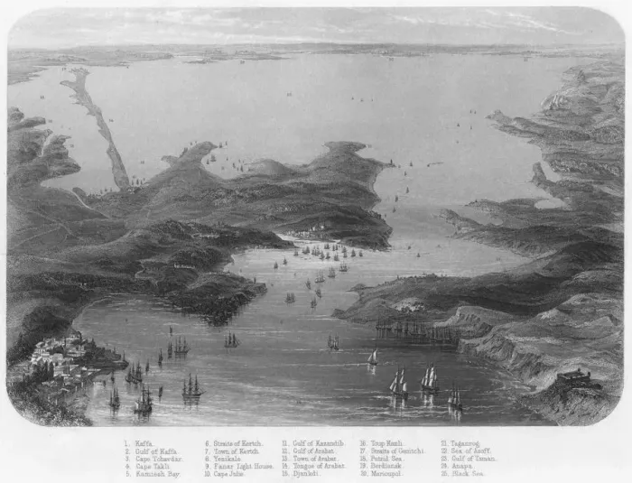 Framed Print : Birds-Eye View of the Straits of Kertch & Sea of Azoff, c1870 Framed Print : Birds-Eye View of the Straits of Kertch & Sea of Azoff, c1870