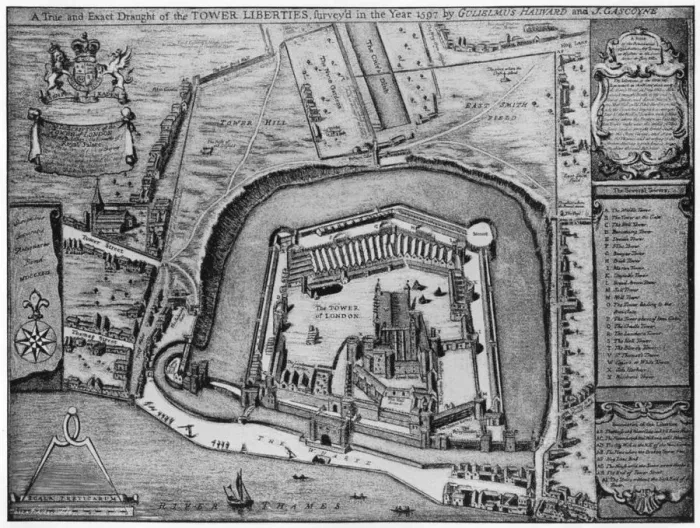 Framed Print : Birds eye view of the Tower and Liberties as they appeared in 1597, London, 20th century