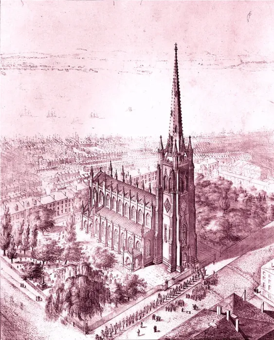 Framed Print : Birds Eye View of Trinity Church, New York, 1847. Creator: John Forsyth Framed Print : Birds Eye View of Trinity Church, New York, 1847. Creator: John Forsyth