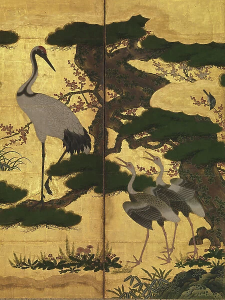 Birds and Flowers of the Four Seasons. Detail of six-panel folding screen, End of 16th cen. Creator: Anonymous
