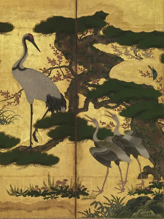 Framed Print : Birds and Flowers of the Four Seasons. Detail of six-panel folding screen, End of 16th cen. Creator: Anonymous Framed Print : Birds and Flowers of the Four Seasons. Detail of six-panel folding screen, End of 16th cen. Creator: Anonymous