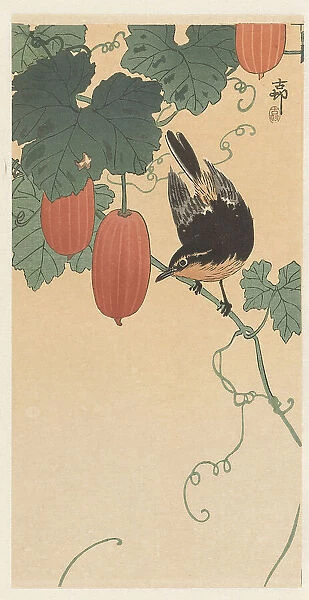 Birds on the Kaki tree, 1920-1930. Creator: Ohara, Koson (1877-1945)