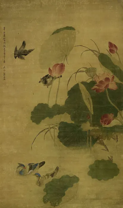 Framed Print : Birds and lotus, 1701. Creator: Jiang Tingxi Framed Print : Birds and lotus, 1701. Creator: Jiang Tingxi