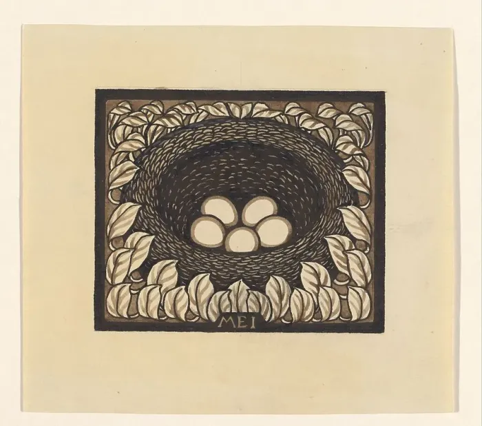 Framed Print : Bird's nest with eggs, 1887-1924. Creator: Julie de Graag Framed Print : Bird's nest with eggs, 1887-1924. Creator: Julie de Graag
