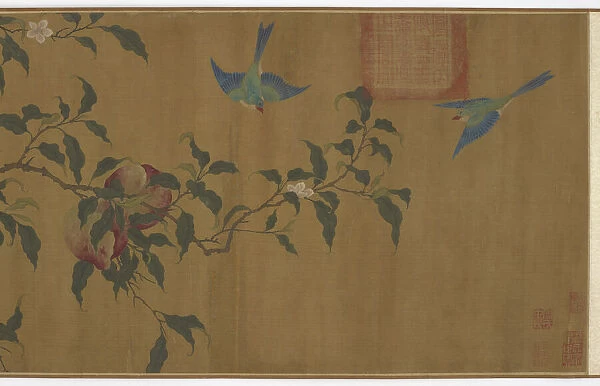 Birds among peach branches, Qing dynasty, (18th century?). Creator: Unknown
