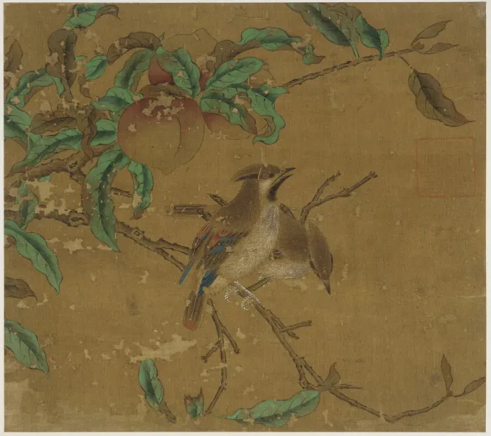 Framed Print : Birds and peaches, Ming dynasty, 1368-1644. Creator: Unknown Framed Print : Birds and peaches, Ming dynasty, 1368-1644. Creator: Unknown