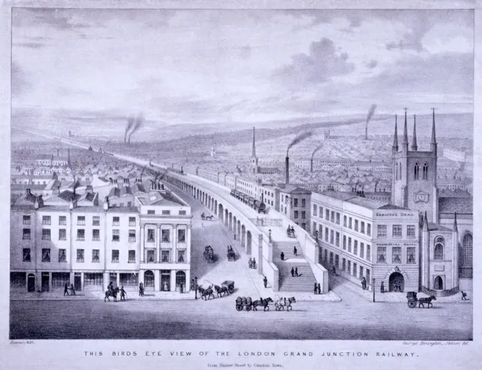 Framed Print : Birdseye view of Grand Junction Railway, London, c1835. Artist: Joseph Bouvier Framed Print : Birdseye view of Grand Junction Railway, London, c1835. Artist: Joseph Bouvier