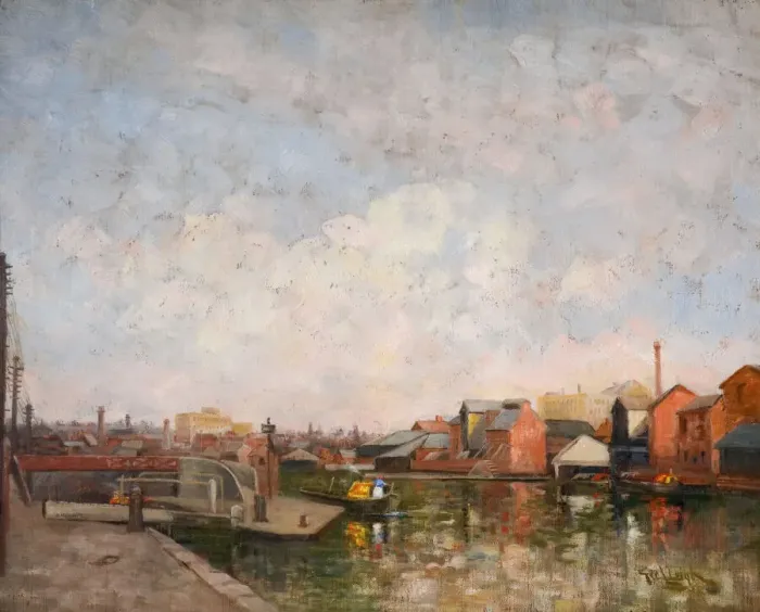 Framed Print : A Birmingham Canal Lock, 1920-30. View of Cambrian Wharf in Ladywood Framed Print : A Birmingham Canal Lock, 1920-30. View of Cambrian Wharf in Ladywood