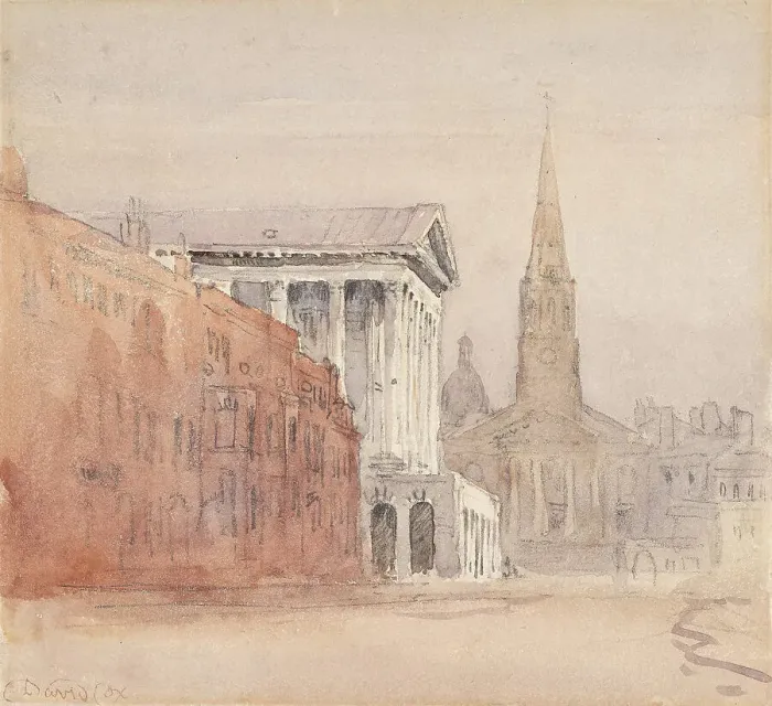 Framed Print : Birmingham Town Hall and Christ Church, c1840s. Creator: David Cox the Elder