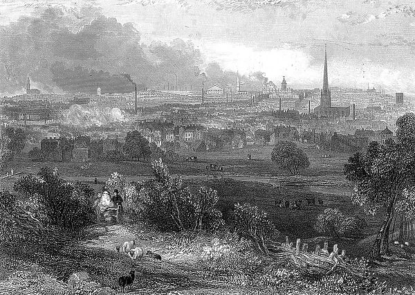 Birmingham viewed from the south showing smoking chimneys, c1860
