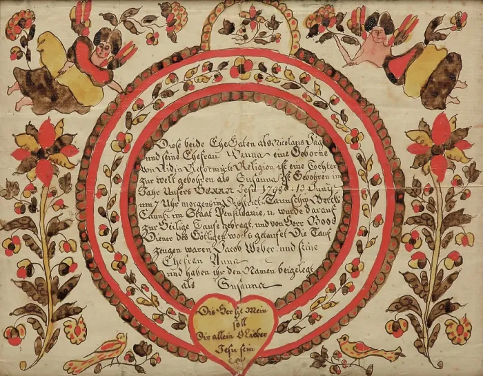 Framed Print : Birth and Baptismal Certificate of Suzanna Jager, 1798. Creator: Unknown Framed Print : Birth and Baptismal Certificate of Suzanna Jager, 1798. Creator: Unknown