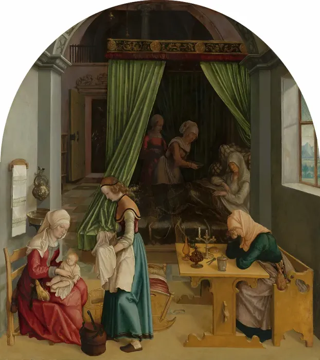 Framed Print : The Birth of Mary. Creator: Anon Framed Print : The Birth of Mary. Creator: Anon