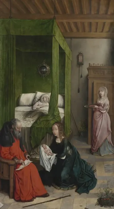 Framed Print : The Birth and Naming of John the Baptist, 1496-99. Creator: Juan de Flandes (Netherlandish, c Framed Print : The Birth and Naming of John the Baptist, 1496-99. Creator: Juan de Flandes (Netherlandish, c