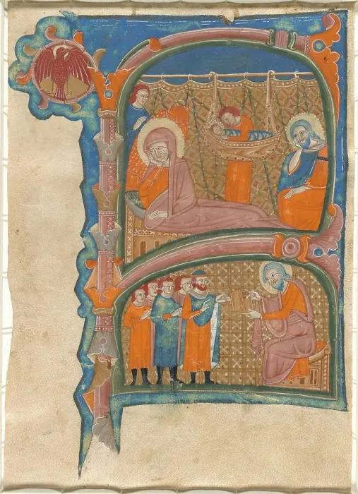 Framed Print : Birth and Naming of John the Baptist, late 13th century. Creator: Unknown Framed Print : Birth and Naming of John the Baptist, late 13th century. Creator: Unknown