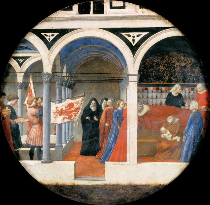 Framed Print : Birth Plate (Desco da Parto). Reverse: Puerperium of a noble Florentine woman Framed Print : Birth Plate (Desco da Parto). Reverse: Puerperium of a noble Florentine woman