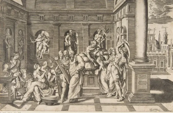 Framed Print : The birth of Saint John the Baptist set within a classical building Framed Print : The birth of Saint John the Baptist set within a classical building