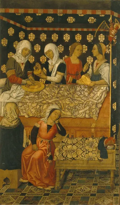 Framed Print : The Birth of Saint Stephen. Artist: Vergos Family (active End of 15th cen. y) Framed Print : The Birth of Saint Stephen. Artist: Vergos Family (active End of 15th cen. y)