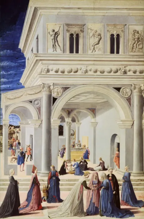 Framed Print : The Birth of the Virgin, 1467. Artist: Fra Carnevale Framed Print : The Birth of the Virgin, 1467. Artist: Fra Carnevale