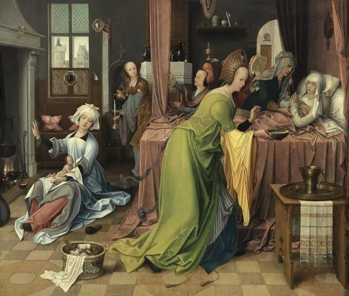 Framed Print : The Birth of the Virgin, 1520. Creator: Jan de Beer Framed Print : The Birth of the Virgin, 1520. Creator: Jan de Beer