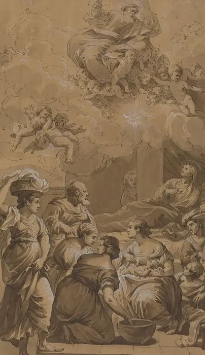 Framed Print : Birth of the Virgin, 18th century. Creator: Francesco Fontebasso Framed Print : Birth of the Virgin, 18th century. Creator: Francesco Fontebasso