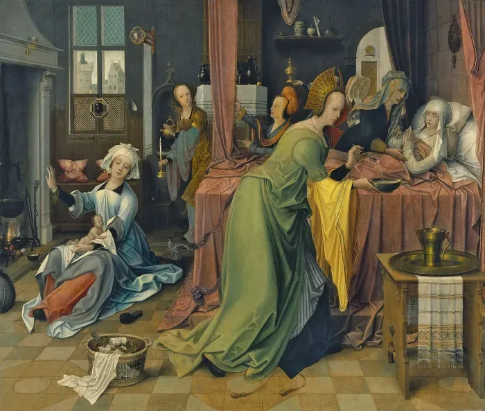Framed Print : The Birth of the Virgin. Artist: De Beer, Jan (ca 1475-1528) Framed Print : The Birth of the Virgin. Artist: De Beer, Jan (ca 1475-1528)