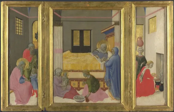 Framed Print : The Birth of the Virgin, c. 1440. Artist: Master of the Osservanza Triptych (active 1430-1480) Framed Print : The Birth of the Virgin, c. 1440. Artist: Master of the Osservanza Triptych (active 1430-1480)