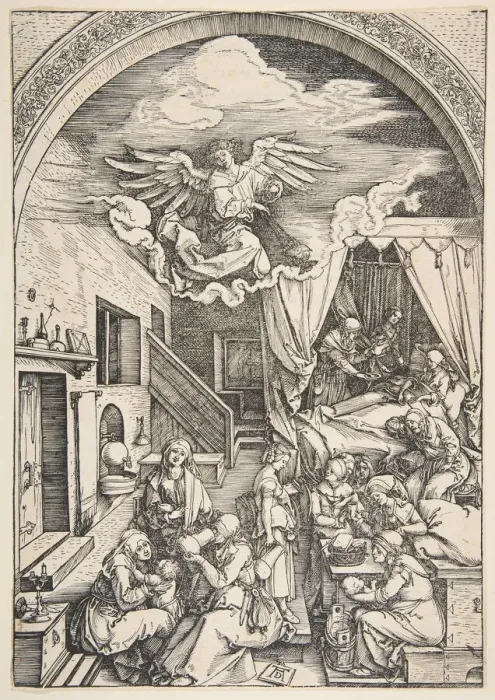Framed Print : The Birth of the Virgin, from The Life of the Virgin, ca. 1503. Creator: Albrecht Durer Framed Print : The Birth of the Virgin, from The Life of the Virgin, ca. 1503. Creator: Albrecht Durer