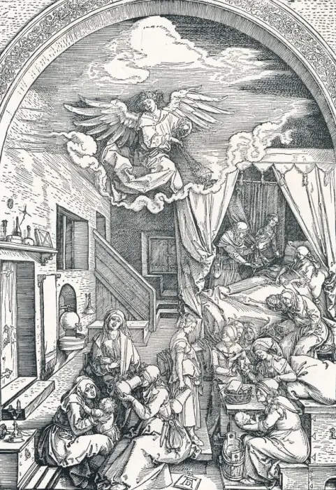 Framed Print : The Birth of the Virgin Mary, c1503-1504, (1906). Artist: Albrecht Durer Framed Print : The Birth of the Virgin Mary, c1503-1504, (1906). Artist: Albrecht Durer
