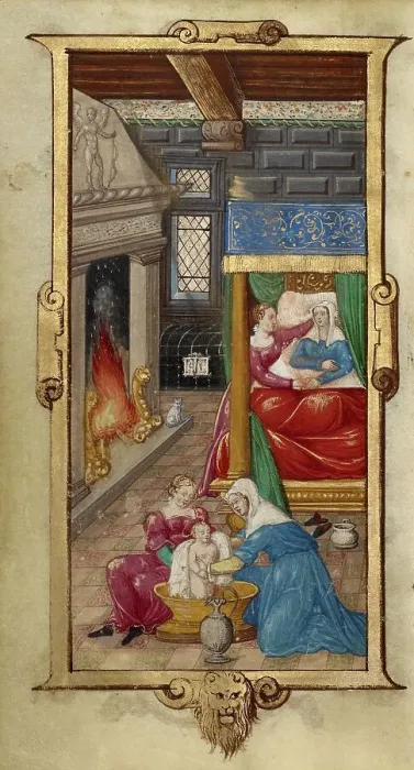 Framed Print : The Birth of the Virgin; The Nativity of the Virgin; Book of Hours, 1544. Creator: Unknown Framed Print : The Birth of the Virgin; The Nativity of the Virgin; Book of Hours, 1544. Creator: Unknown